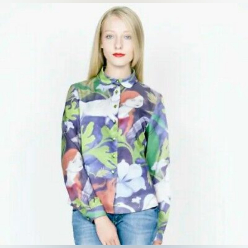 Ethical New Large 40 La Casita De Wendy Fairytale Horse Leaf Button Blouse Spain